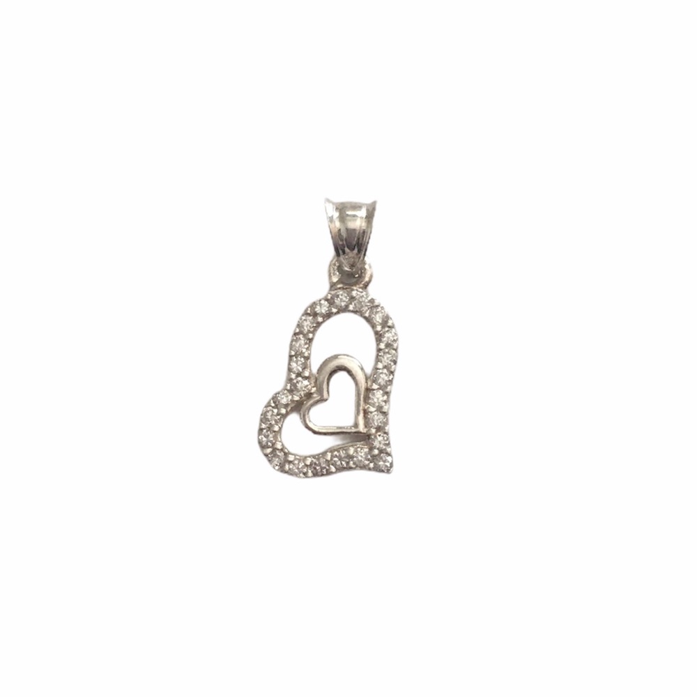 Sterling silver 925 two hearts small pendant cubic zirconia stones CZ charm
